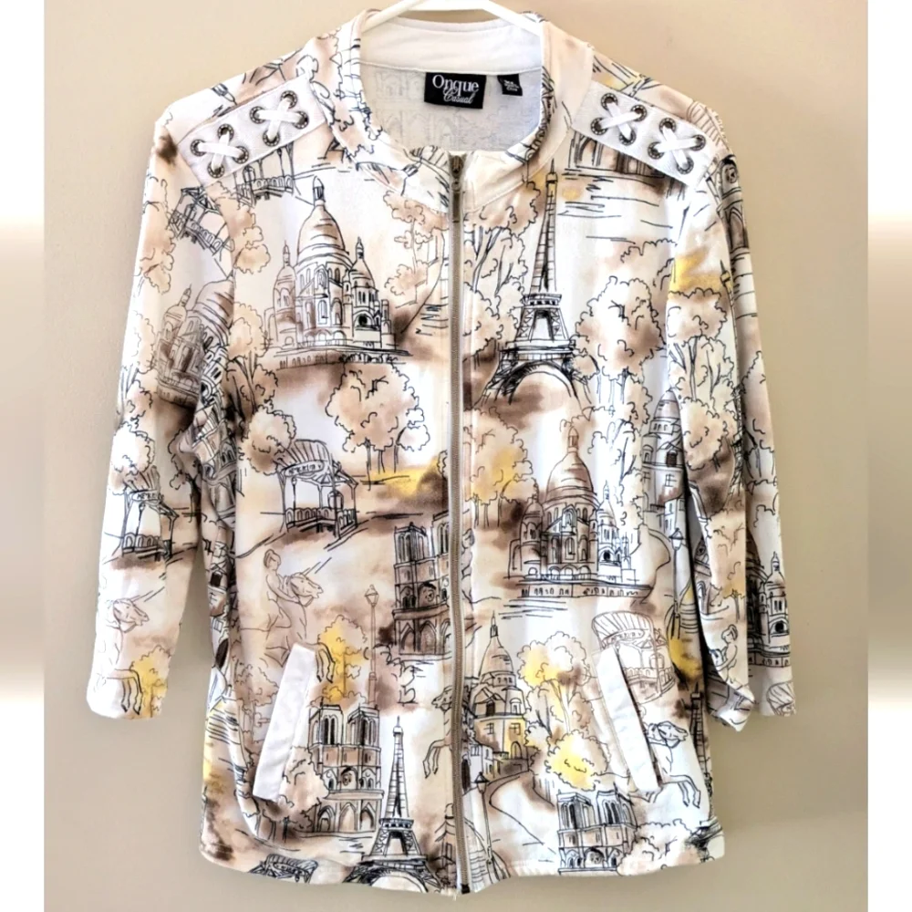 Onque Casual Parisian Print Women's Jacket ~ Sz XL - Picture 1 of 5